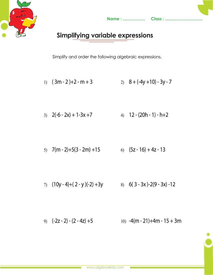 algebra worksheet grade 7 pdf