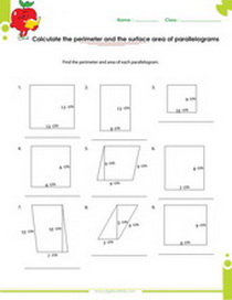 Perimeter and area of parallelograms worksheet