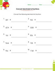 Fractions and Decimals Worksheet For 4th to 7th graders
