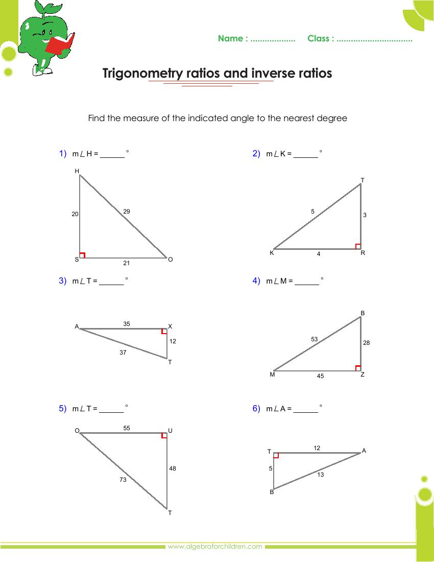 Basics trigonometry problems and answers pdf for grade 25 Throughout Right Triangle Trigonometry Worksheet